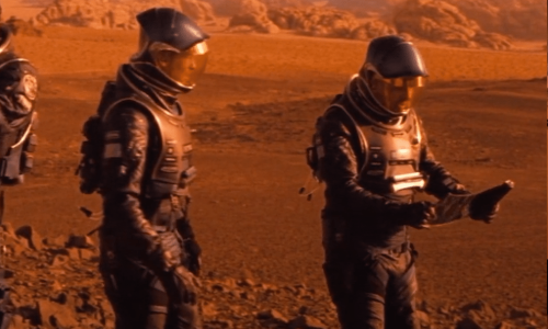 A scene from Red Planet showing how the landscape is used to make excellent Wadi Rum Movies