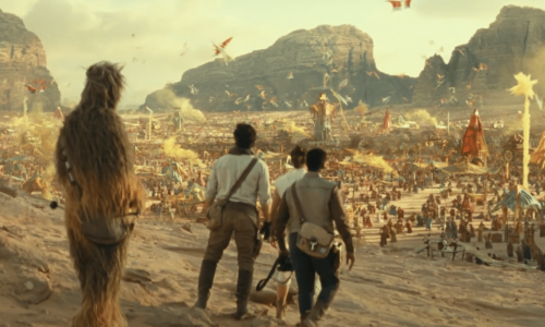 A scene from Star Wars showing the Wadi Rum landscape in the cackground