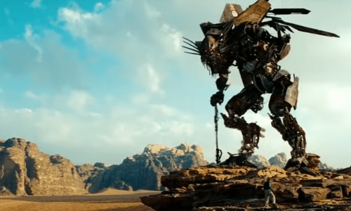 A scene from Transformers Revenge of the Fallen with Wadi Rum in the background